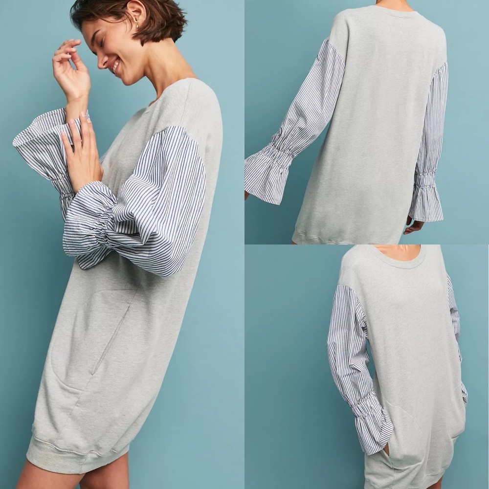 Stateside Poplin-Sleeved Jersey Dress Size XS